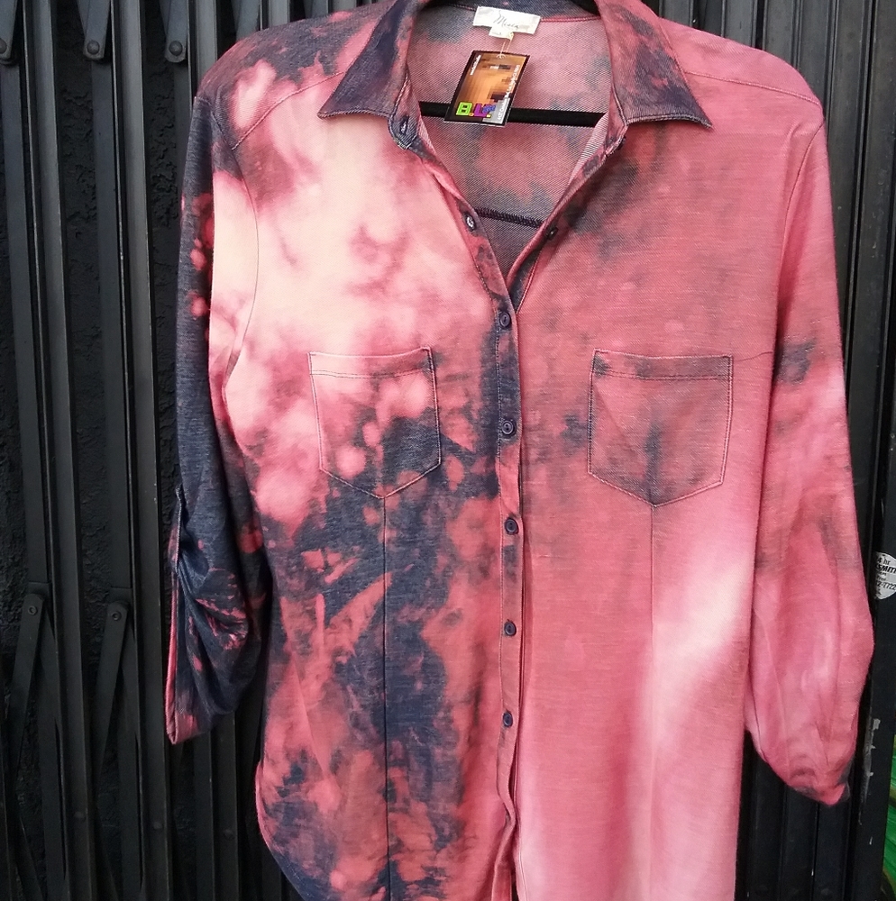 Acid Dyed Women's Button Down Blouse